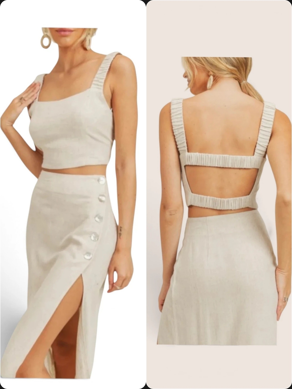 O.P.T Minimalist Linen Blend Strappy Back Cropped Tank Top Beige Womens Size 6